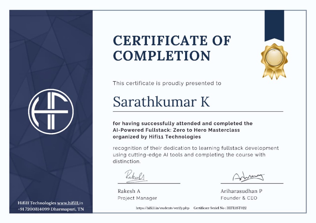AI-Powered Fullstack: Zero to Hero Masterclass Certificate